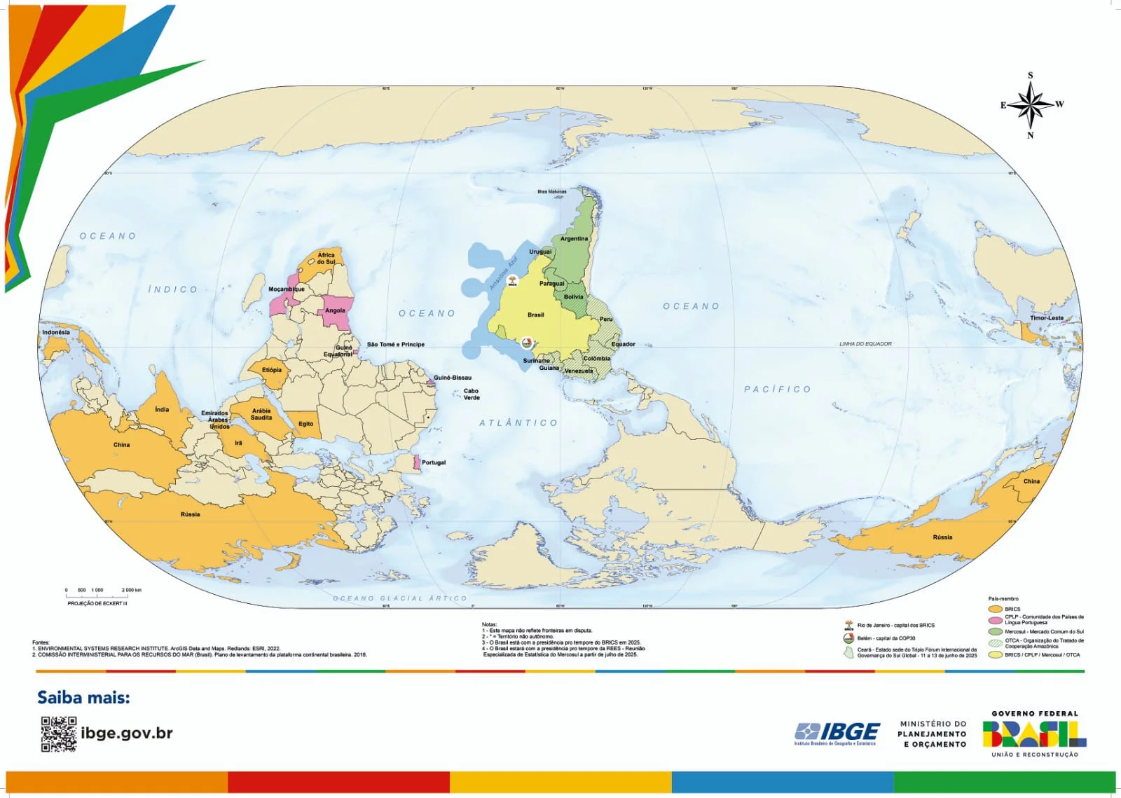 IBGE Lança Mapa-Múndi Invertido com Brasil no Centro e Desperta Polêmica