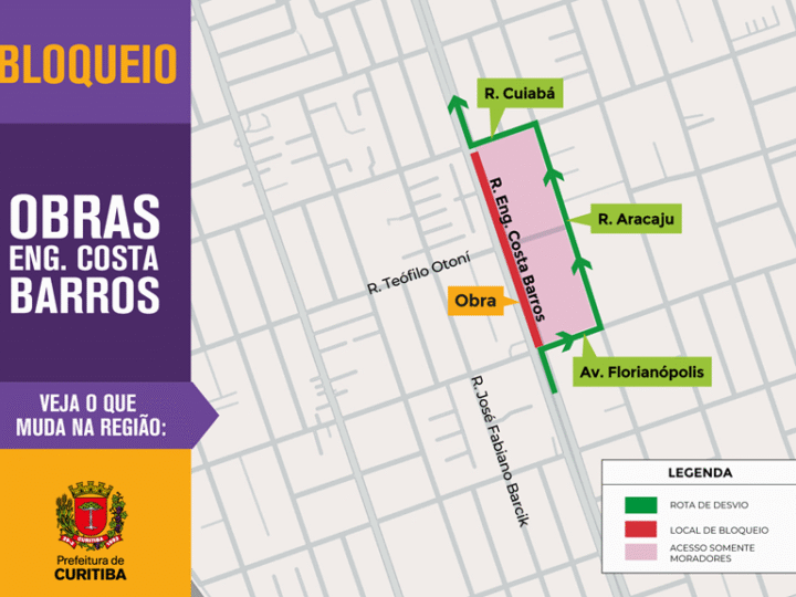 Rua do Cajuru ficará bloqueada para obras do Ligeirão Leste/Oeste