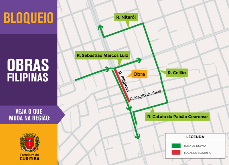 Rua Filipinas terá bloqueio parcial para avanço das obras do Ligeirão Leste/Oeste