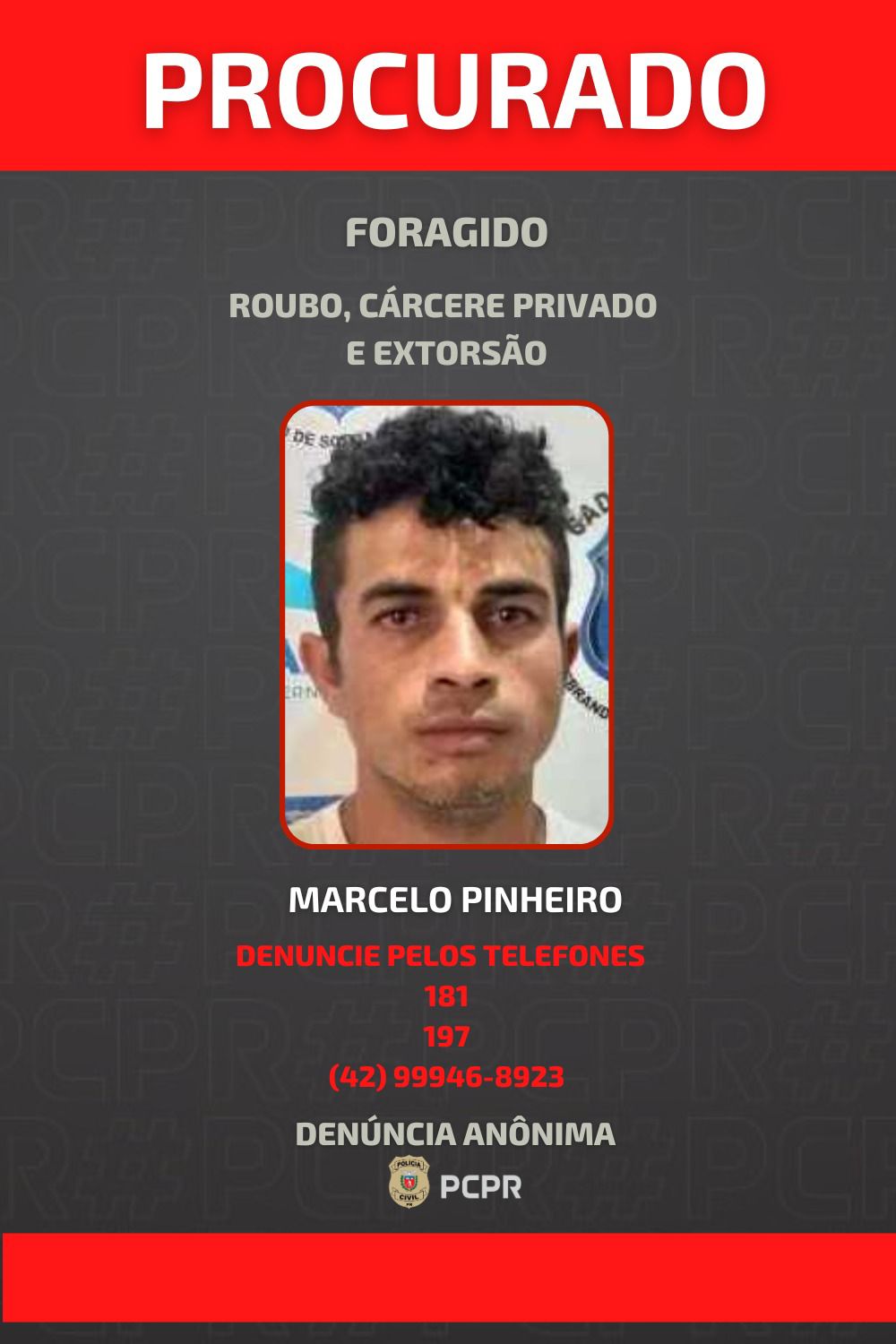 Polícia Civil divulga imagens de foragido envolvido em roubo de carga na PR-438
