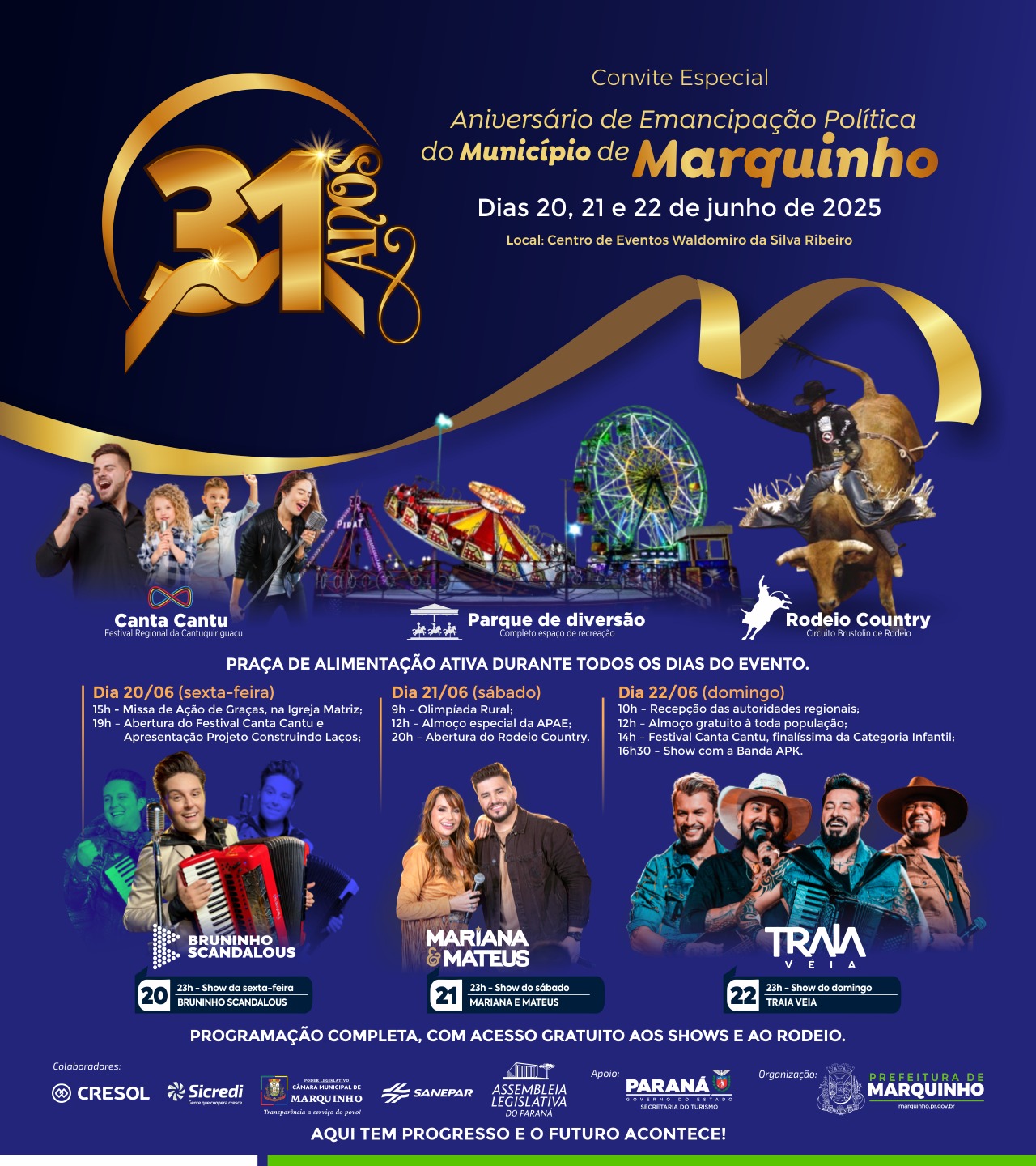 Marquinho comemora 31 anos com grandes atrações entre os dias 20 a 22 de junho