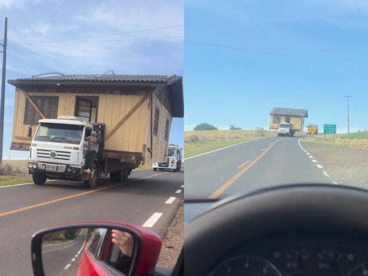 Cena Inusitada: Caminhão Flagrado Transportando Casa de Madeira em Rodovia do Paraná