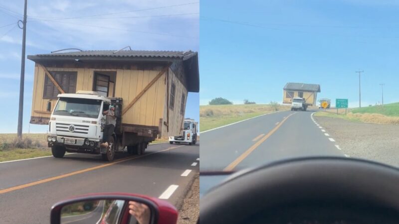 Cena Inusitada: Caminhão Flagrado Transportando Casa de Madeira em Rodovia do Paraná