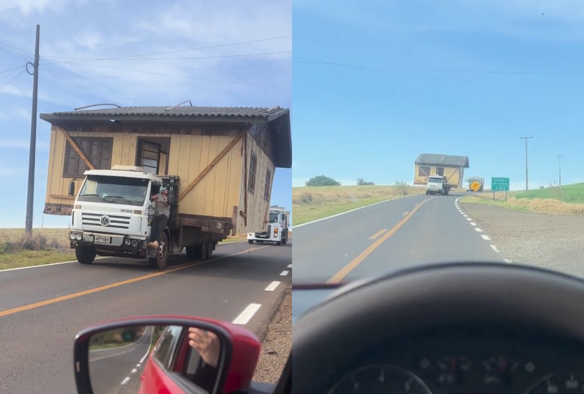 Cena Inusitada: Caminhão Flagrado Transportando Casa de Madeira em Rodovia do Paraná