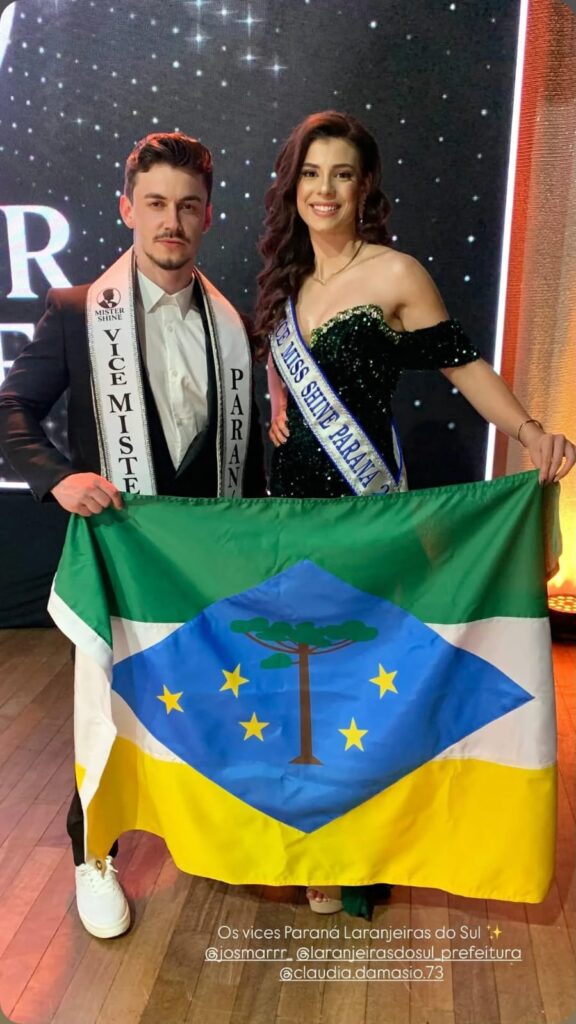 Os vices Mister e Miss Paraná Teen Shine, Josmar e Laura, ambos de Laranjeiras do Sul (Foto: Divulgação/Claudia Damazio)