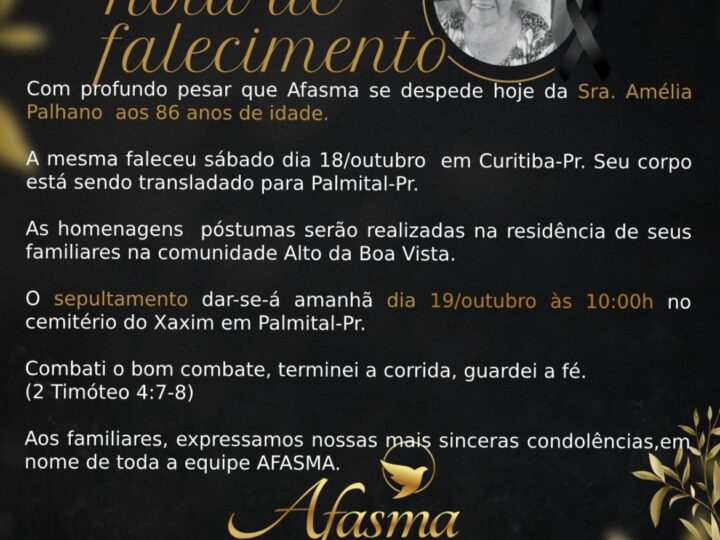 Luto na Afasma: Amélia Palhano, Figura Marcante da Instituição, Falece