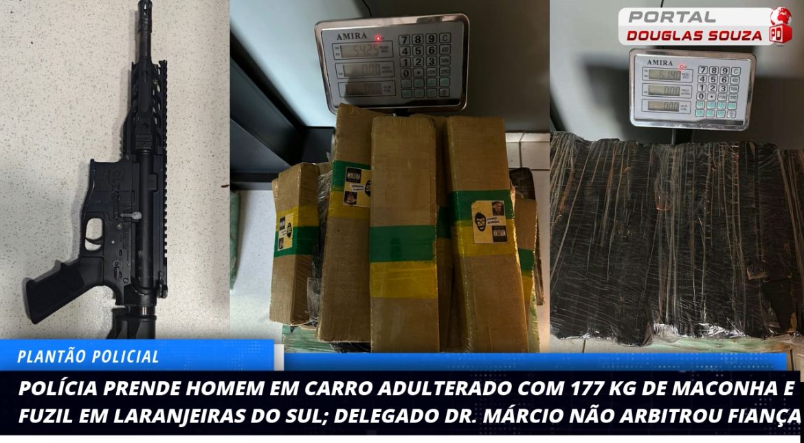 Paraguaio é preso em Laranjeiras do Sul com 177 kg de maconha e fuzil em carro adulterado