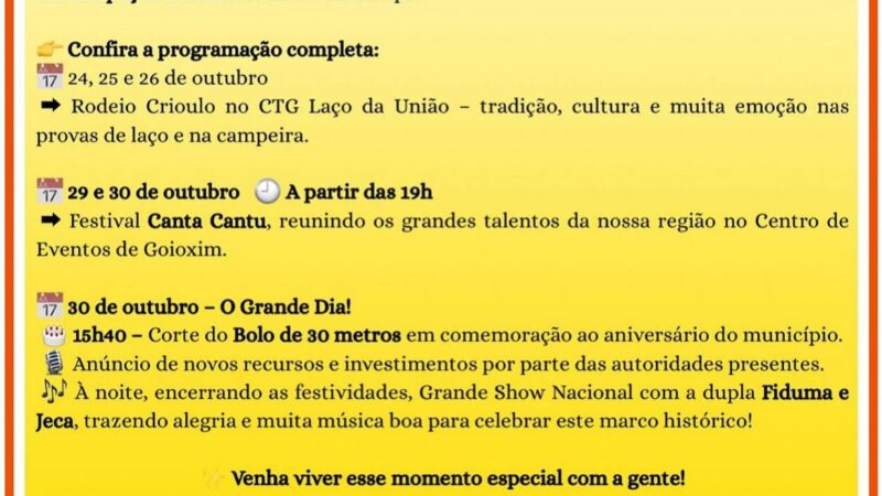 Goioxim Celebra 30 Anos de Emancipação com Festa e Anúncio de Investimentos