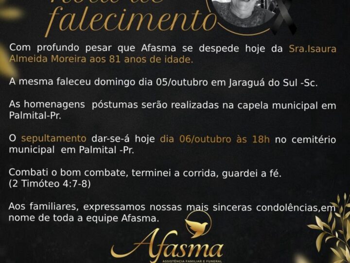 Luto em Afasma: Isaura Almeida Moreira Falece aos 81 Anos