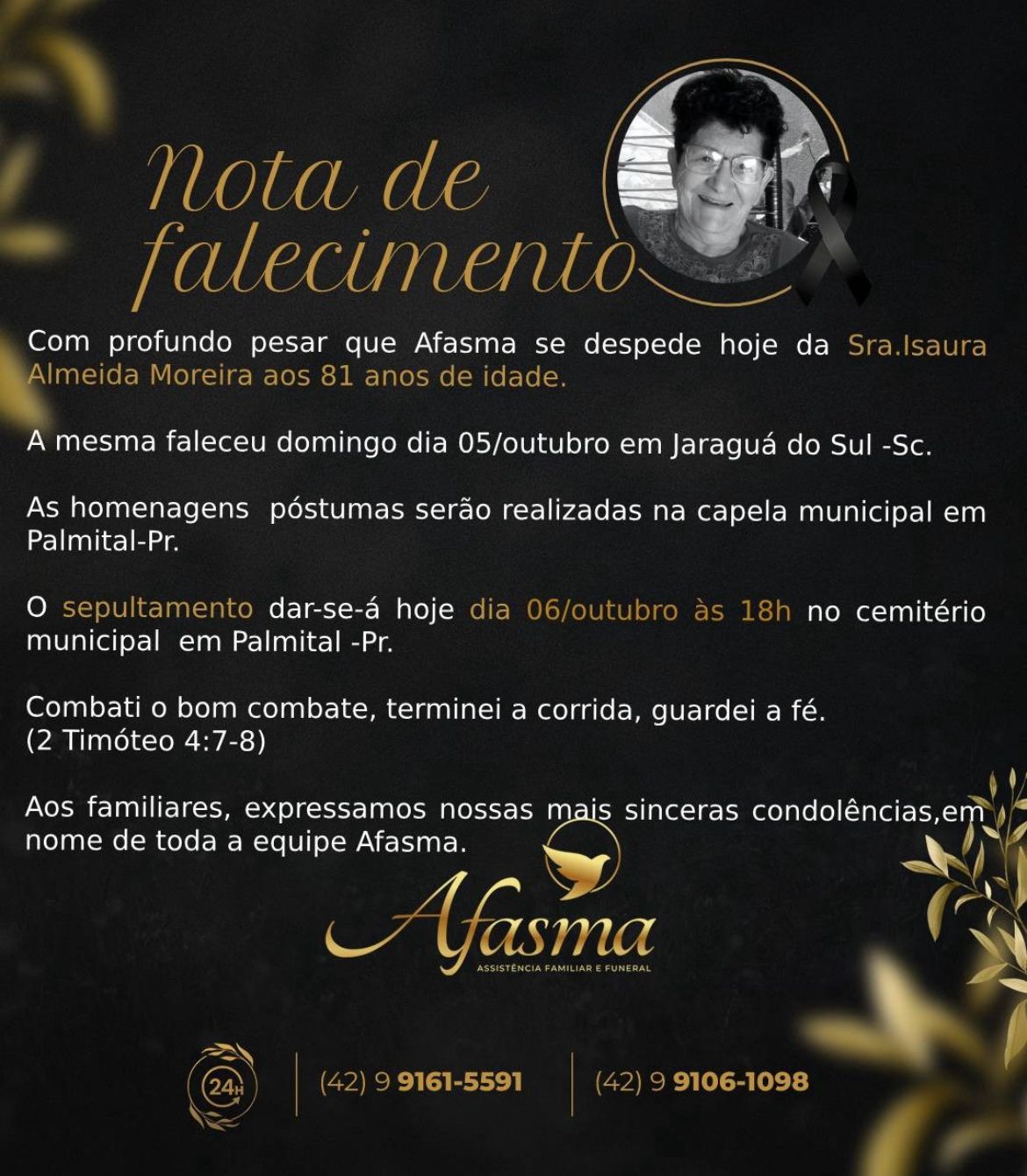 Luto em Afasma: Isaura Almeida Moreira Falece aos 81 Anos