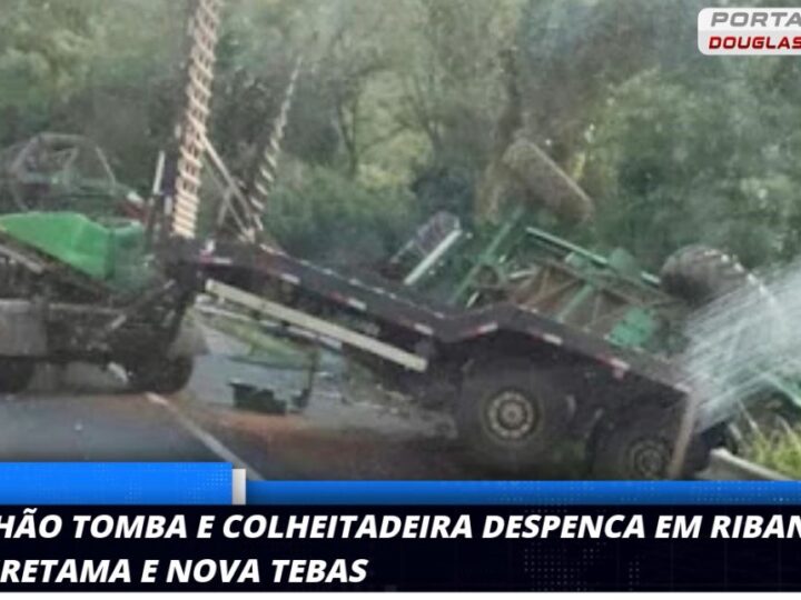Caminhão Tomba e Colheitadeira Despenca em Ribanceira na PR-487, Entre Iretama e Nova Tebas; Motorista Sai Ileso