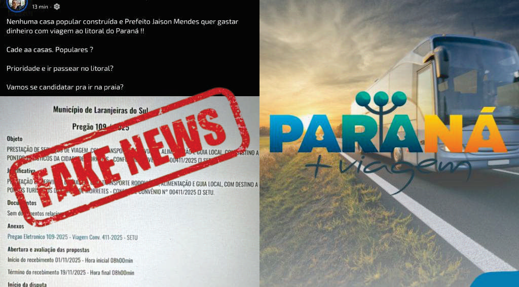 Fake news em Laranjeiras do Sul: viagem de catadores é parte do programa estadual “Paraná + Viagem”, e não gasto da Prefeitura