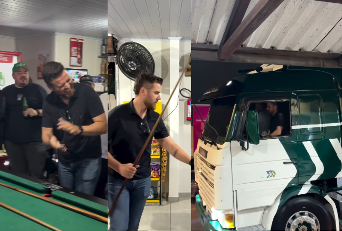 Zé Neto ‘invade’ bar em São José dos Pinhais com seu caminhão e agita a noite dos fãs