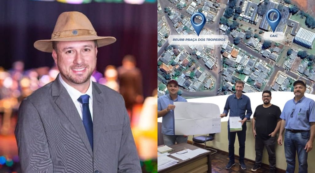Prefeito Jaison Mendes e a direita, equipe técnica do REURB (Colagem)