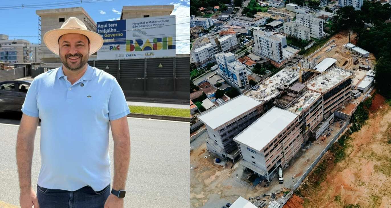 Deputado Federal Geraldo Mendes em frente à obra do novo Hospital e Maternidade de São José dos Pinhais