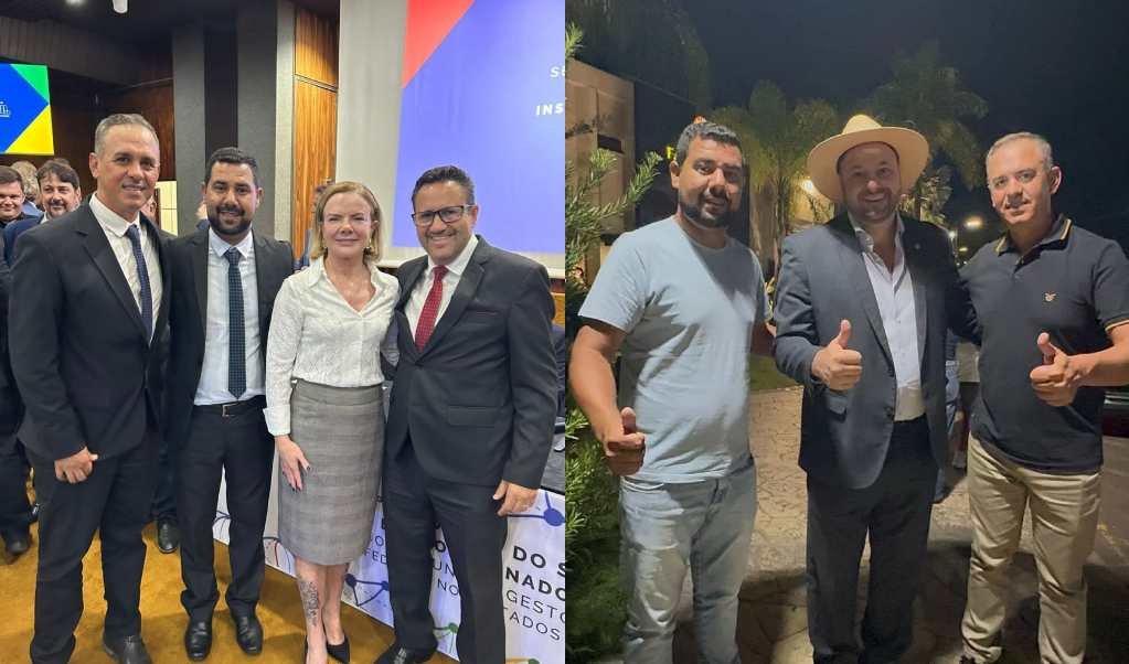 A dupla com a ministra Gleisi Hoffman e com o deputado federal Geraldo Mendes (Colagem)