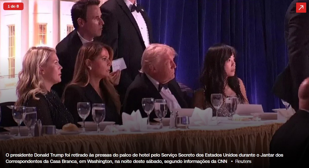 Momento que Donald Trump percebe a entrada do atirador no salão de festas (Foto