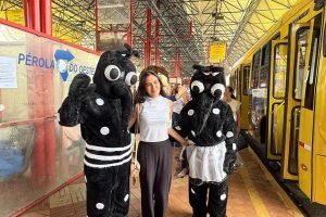 Ação de conscientização sobre dengue no Terminal da Fonte. — Foto: g+ notícias