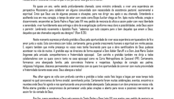Dom Aparecido anuncia transição pastoral e dedica-se a nova missão missionária