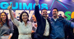Cristina Graeml, candidata ao Senado ao lado de Sandro Alex e Ratinho Junior em evento no interior do Estado (Foto: Redes Sociais/CG)