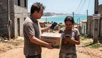 Imagem de como teria sido a abordagem à mulher vítima (Divulgação/IA)