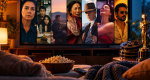 Noite de cinema aconchegante em casa