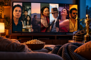 Noite de cinema aconchegante em casa