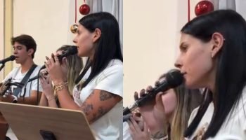 Ana Castela canta em coral de missa na igreja de Londrina