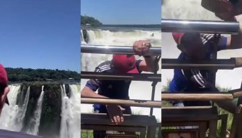 Turista arrisca vida nas Cataratas do Iguaçu ao pular grade para pegar chapéu
