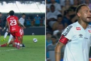 Neymar se irrita após entrada de jogador do Velo Clube — Foto: Reprodução/XNeyma