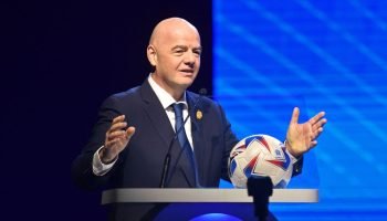 Gianni Infantino, presidente da Fifa, durante discurso — Foto: Gianni Infantino,