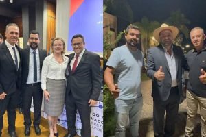 A dupla com a ministra Gleisi Hoffman e com o deputado federal Geraldo Mendes (Colagem)